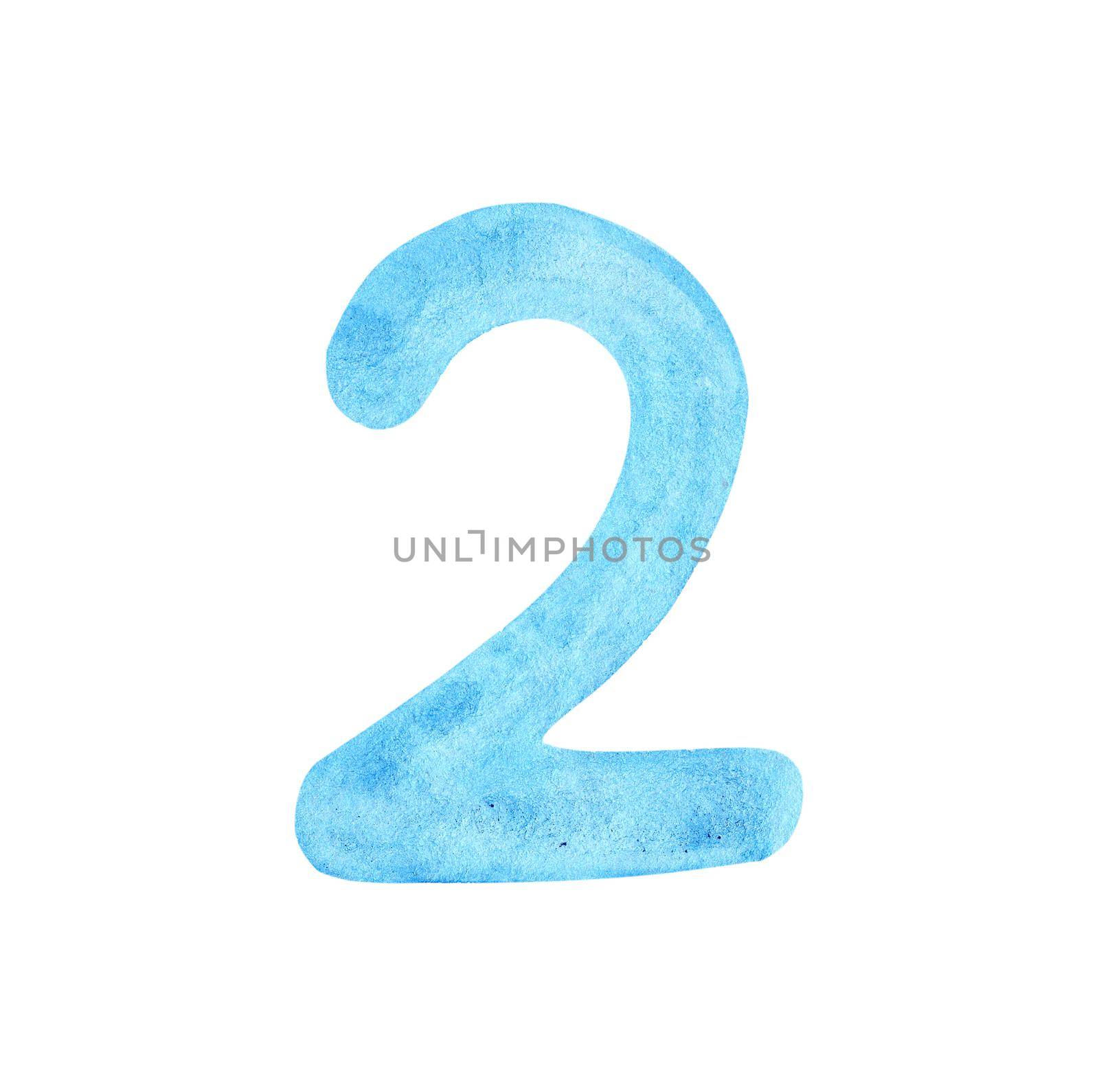 Hand drawn blue number two isolated on white background by dreamloud