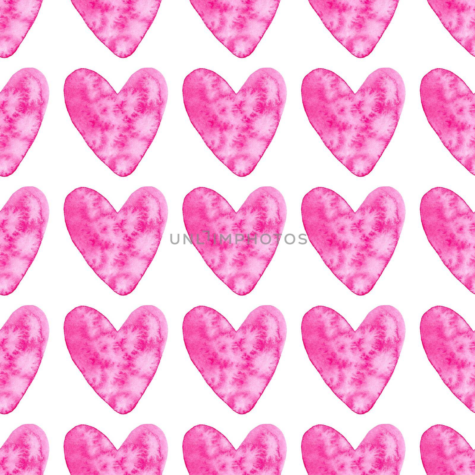 Watercolor pink hearts seamless pattern on white background. Valentines day print