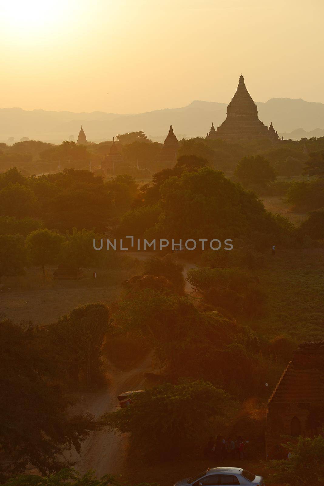 pagodas in bagan at sunset