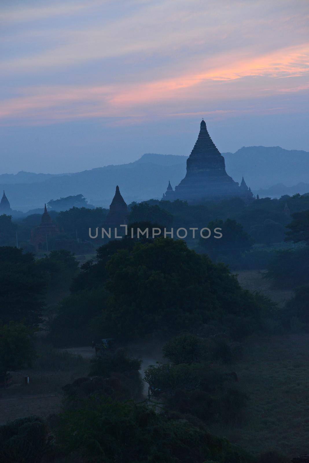 pagodas in bagan at sunset