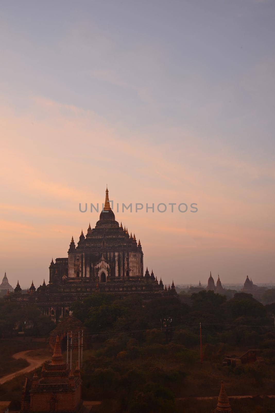 pagoda field in bagan myanmar in the morning