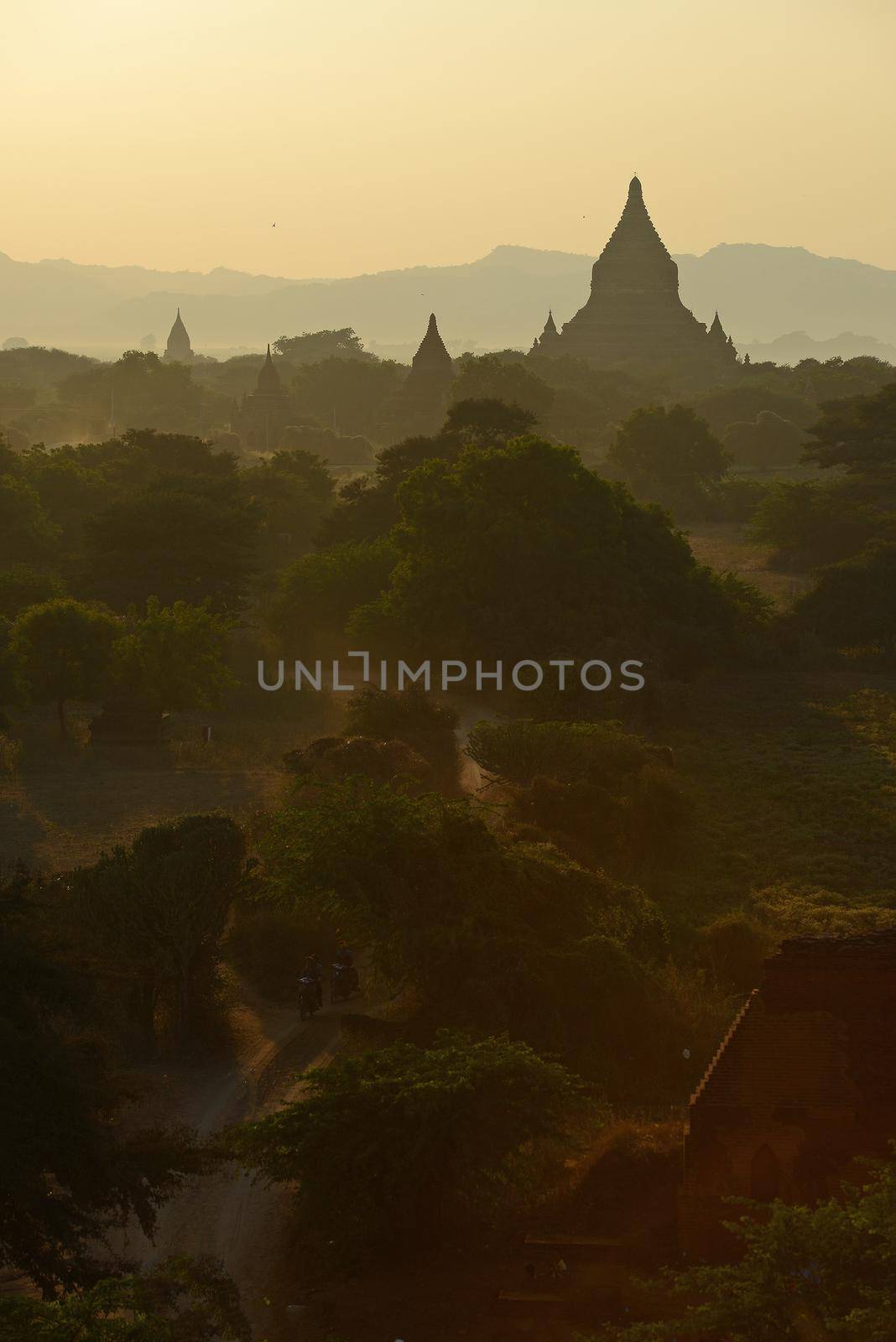 pagodas in bagan at sunset