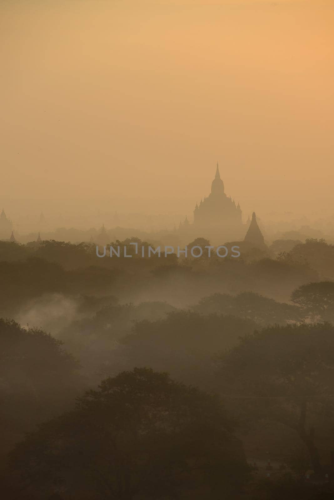 pagoda field in bagan myanmar in the morning