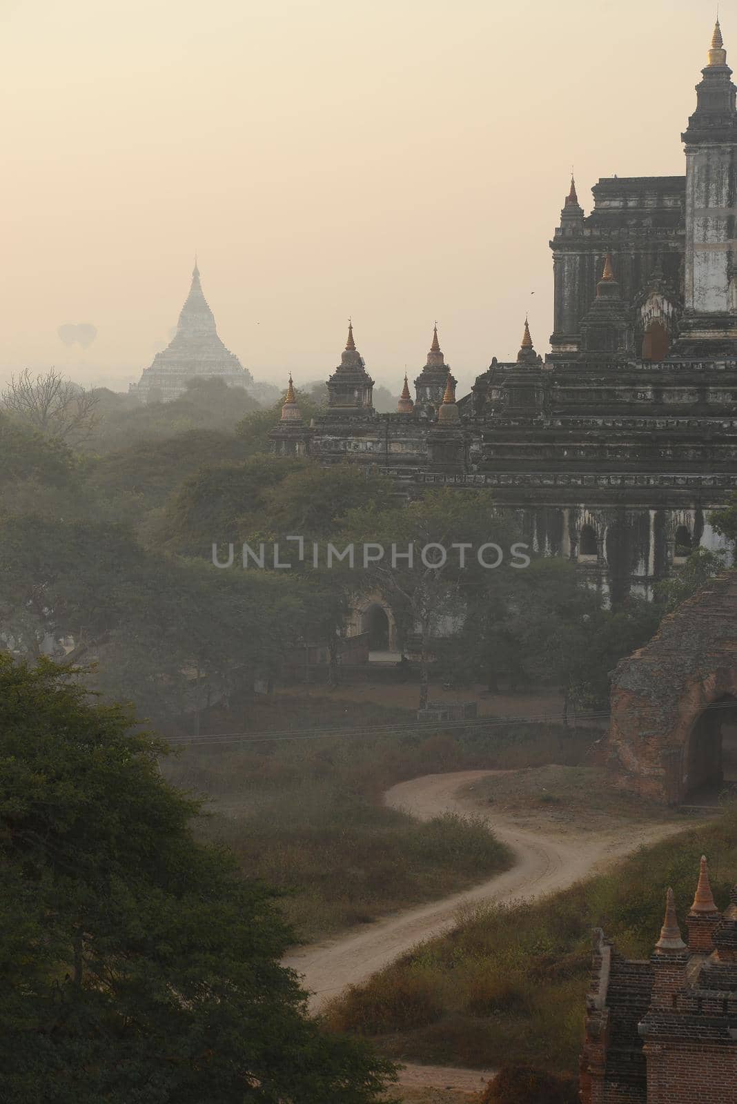 pagoda field in bagan myanmar in the morning