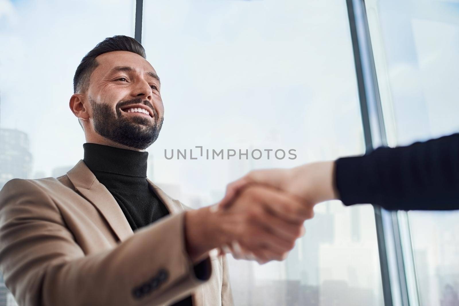 close-up. businessman shaking hands with a business partner.