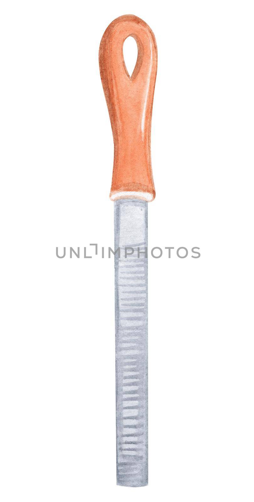 watercolor file instrument isolated on white background. hand drawn construction tool illustration
