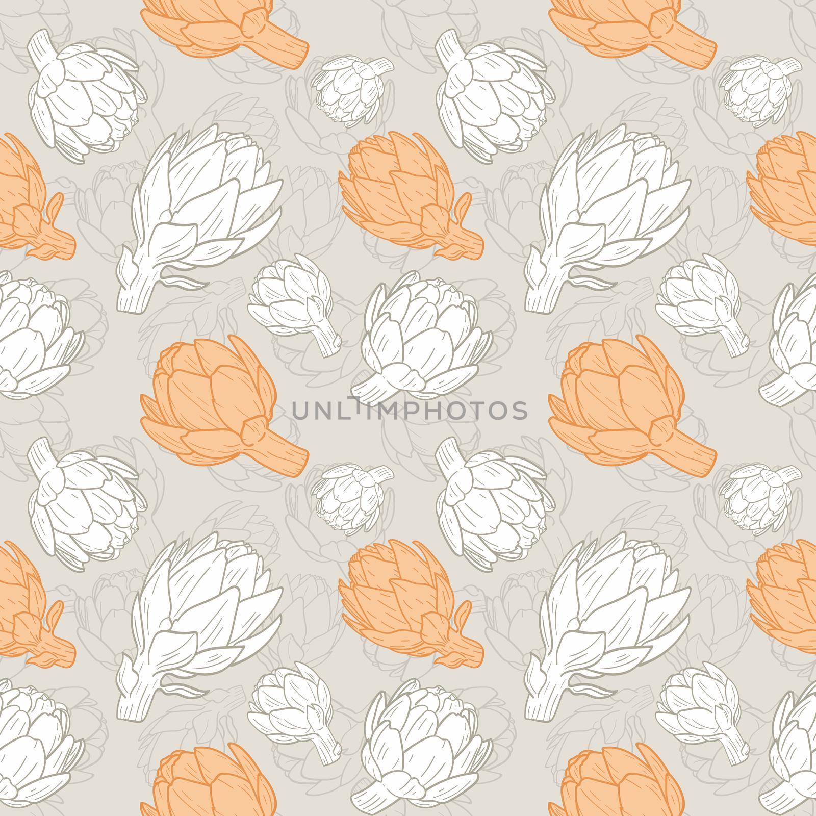 artichokes seamless pattern hand drawing on a light background