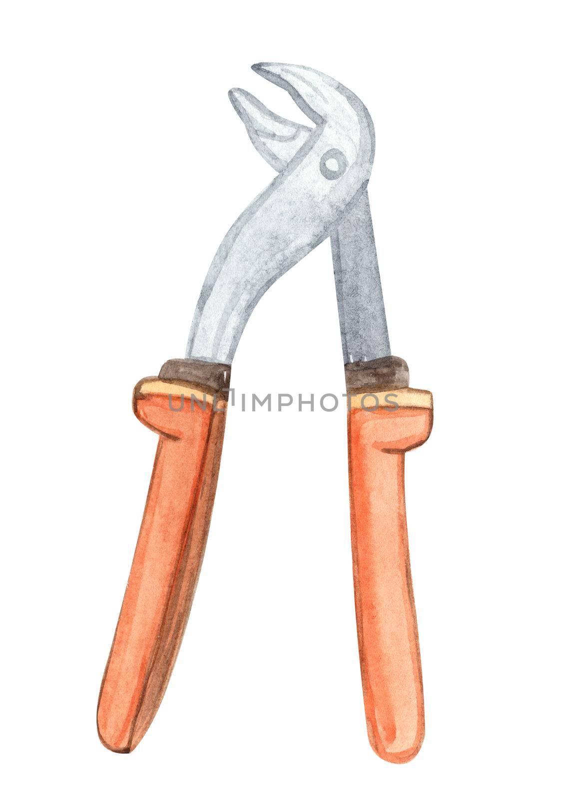 watercolor orange wrench tool isolated on white by dreamloud