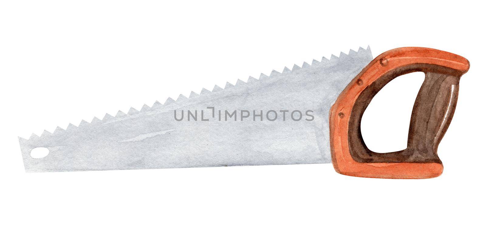 Watercolor orange saw tool isolated on white by dreamloud