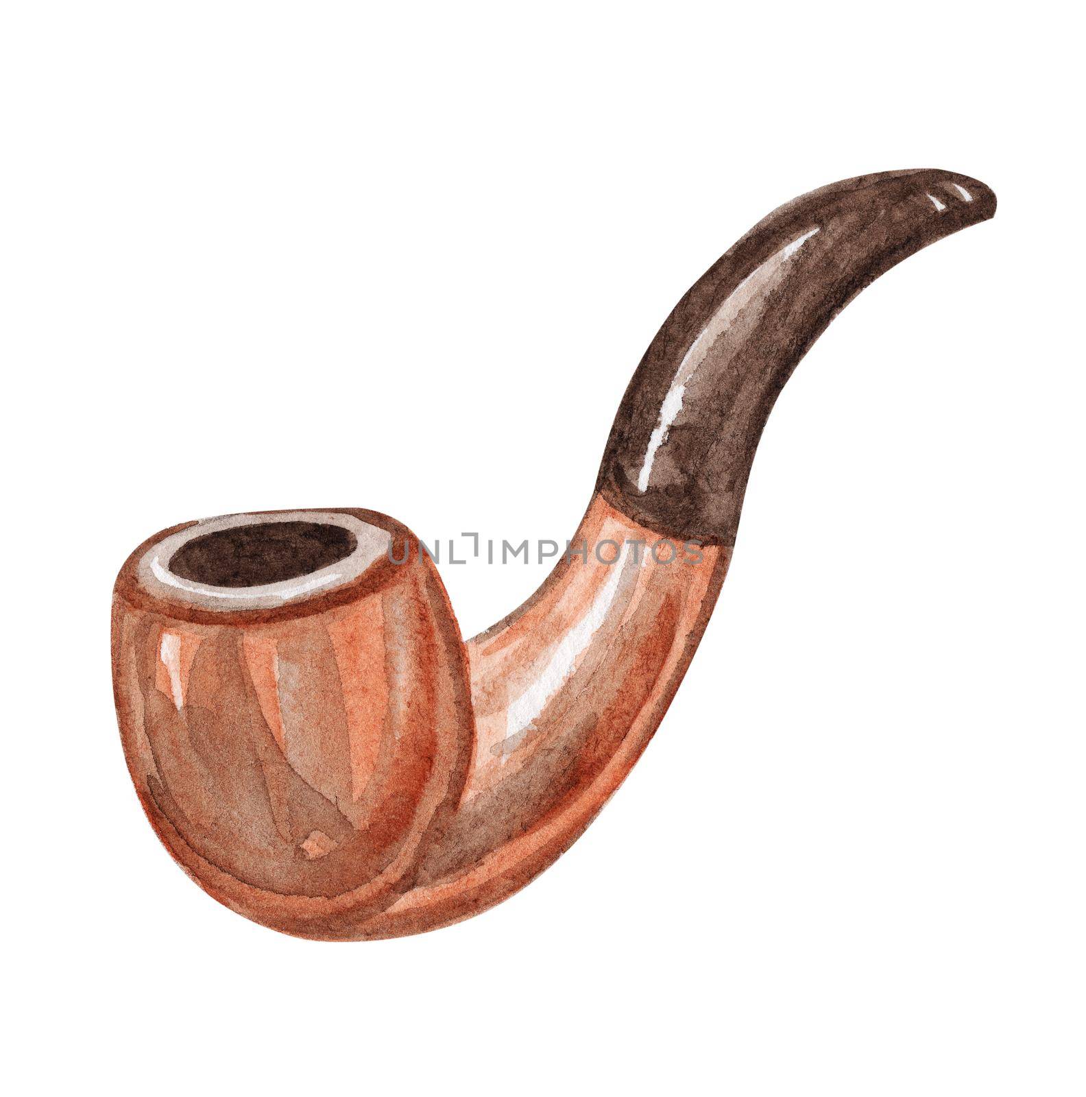 watercolor brown smoking pipe isolated on white background hand drawn illustration
