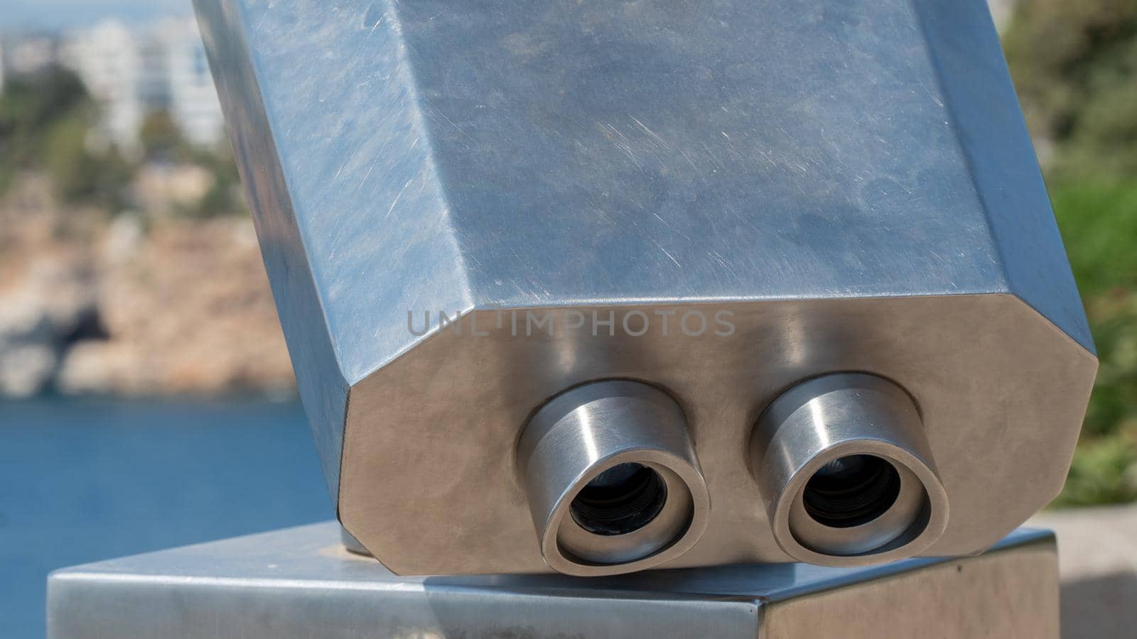 Stationary binoculars on the observation deck close-up by voktybre