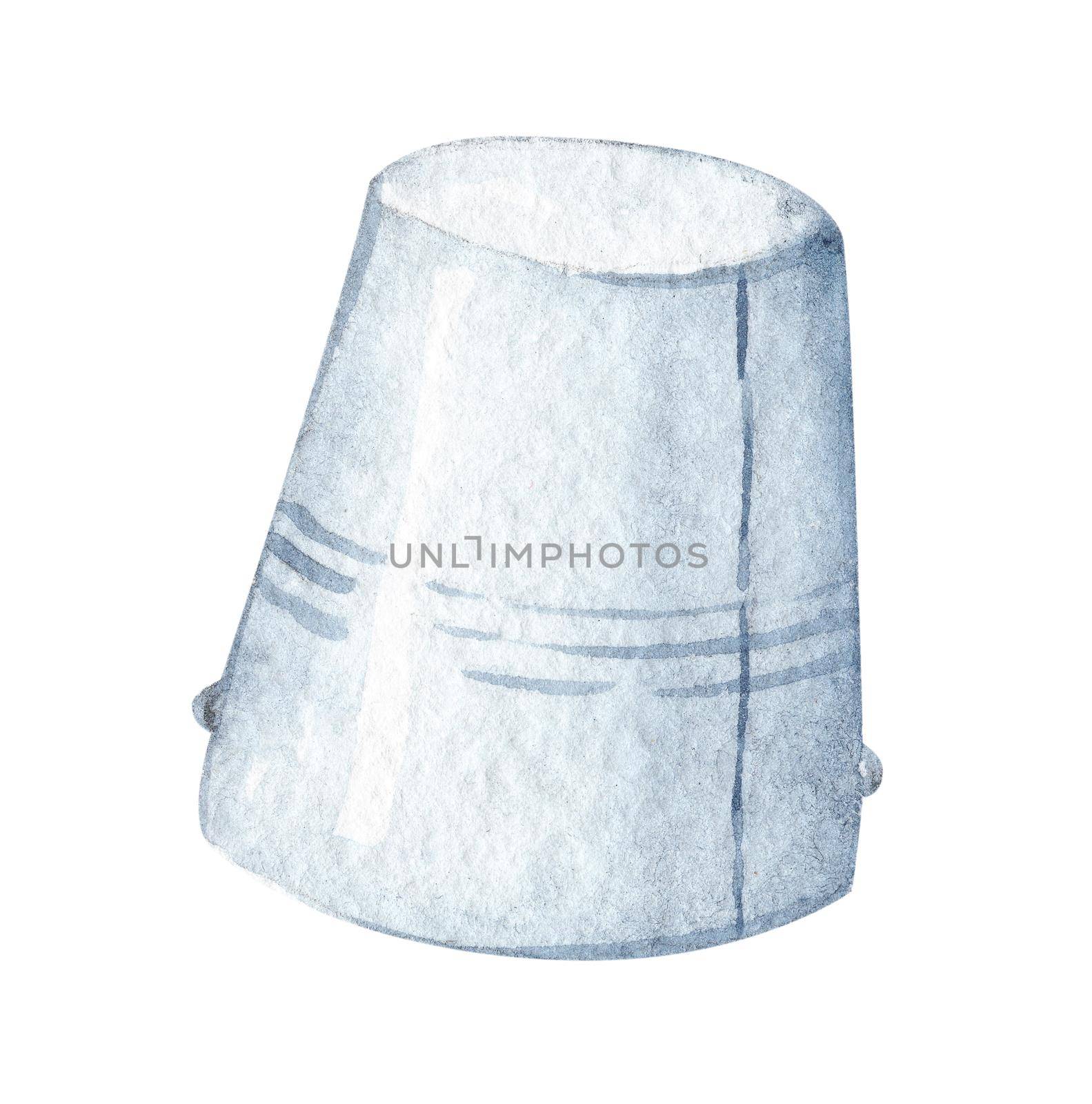 Watercolor steel pail isolated on white background. Snowman hat hand drawn illustration