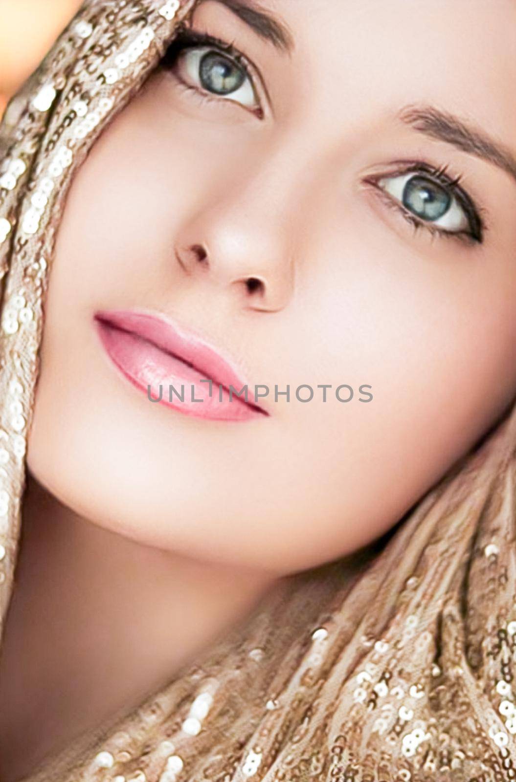 Beauty, luxury fashion and glamour, woman dressed in gold by Anneleven