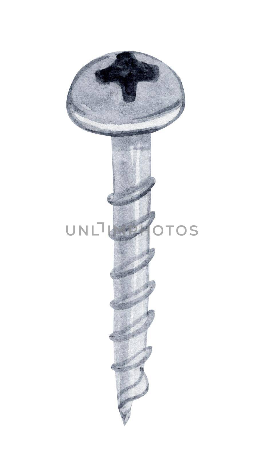 Watercolor metal screw isolated on white background