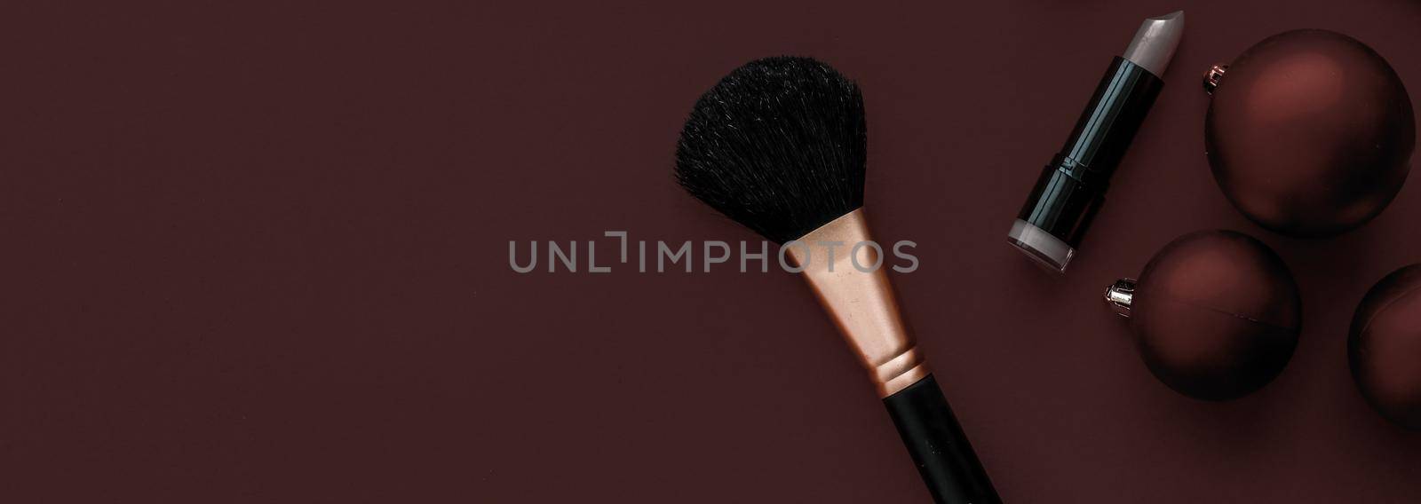 Cosmetic branding, fashion blog cover and girly glamour concept - Make-up and cosmetics product set for beauty brand Christmas sale promotion, luxury chocolate flatlay background as holiday design