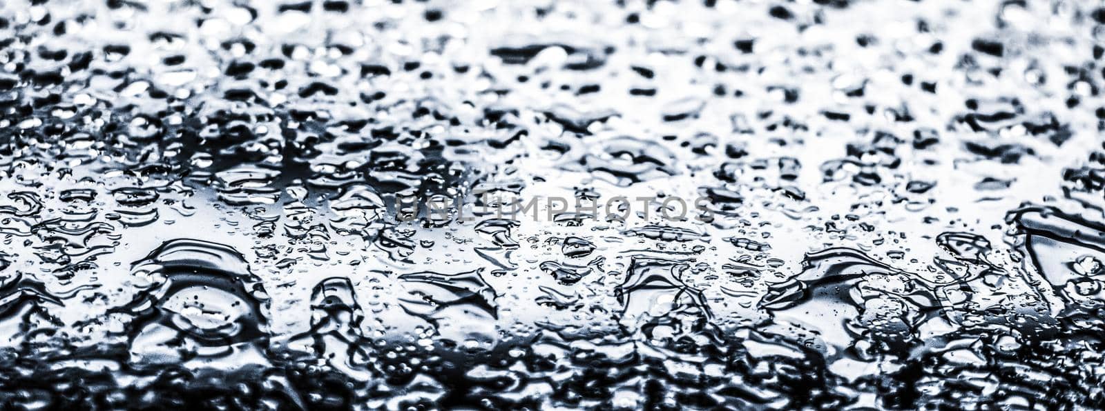 Water texture abstract background, aqua drops on silver glass as science macro element, rainy weather and nature surface art backdrop for environmental brand design by Anneleven