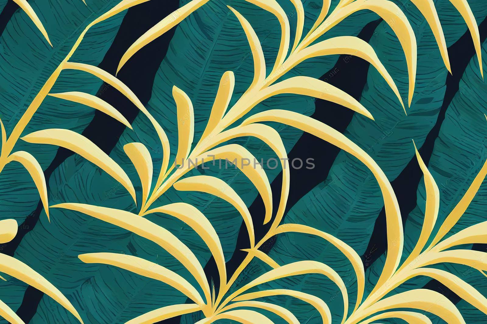 Tropical pattern, palm leaves seamless floral background. Exotic plant on pastel stripes print illustration. Summer nature jungle print. Leaves of palm tree on paint lines. ink brush strokes