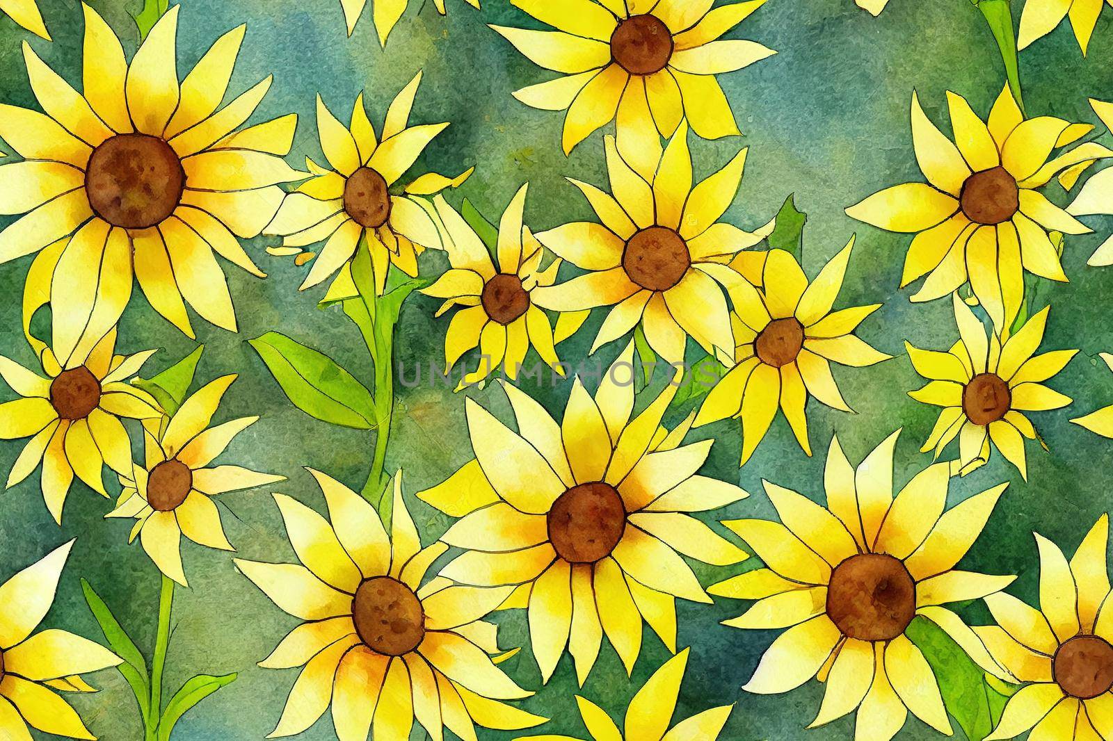 Watercolor seamless pattern with sunflowers. Yellow autumn sunflower flowers. Hand painted watercolor. Pattern for covers, website design, clothing, prints, textiles, invitations to a holiday.