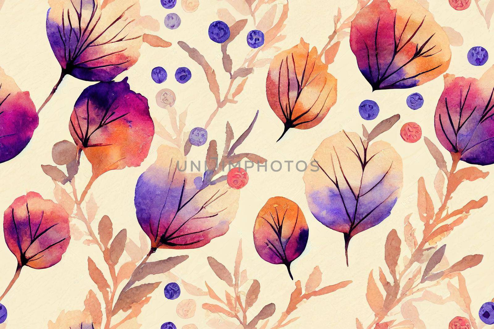 Watercolor seamless pattern. Linden seeds. Dried flowers. Vintage pattern. by 2ragon