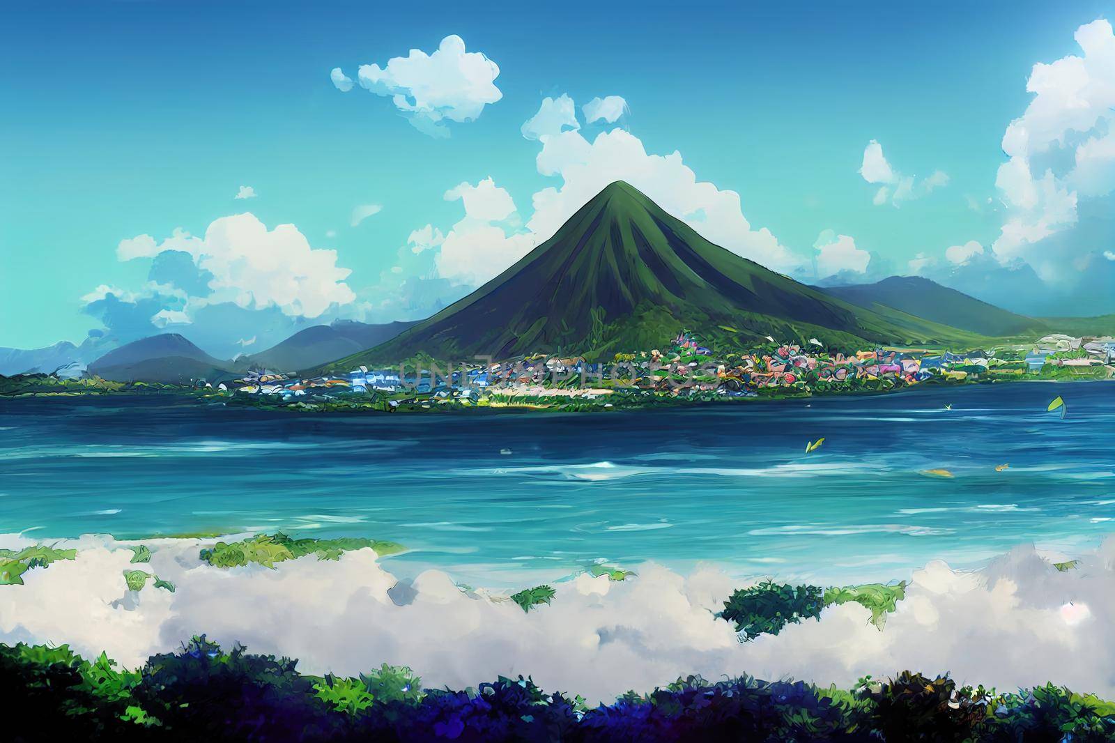 Saint Kitts and Nevisanime style 2d background illustration cartoonish style, high quality illustration