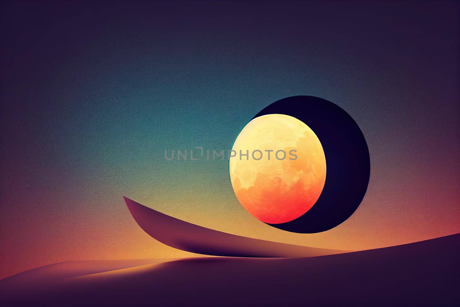 Abstract cylinder box with full moon background. Chinese Mid autumn festival background. 3d render.