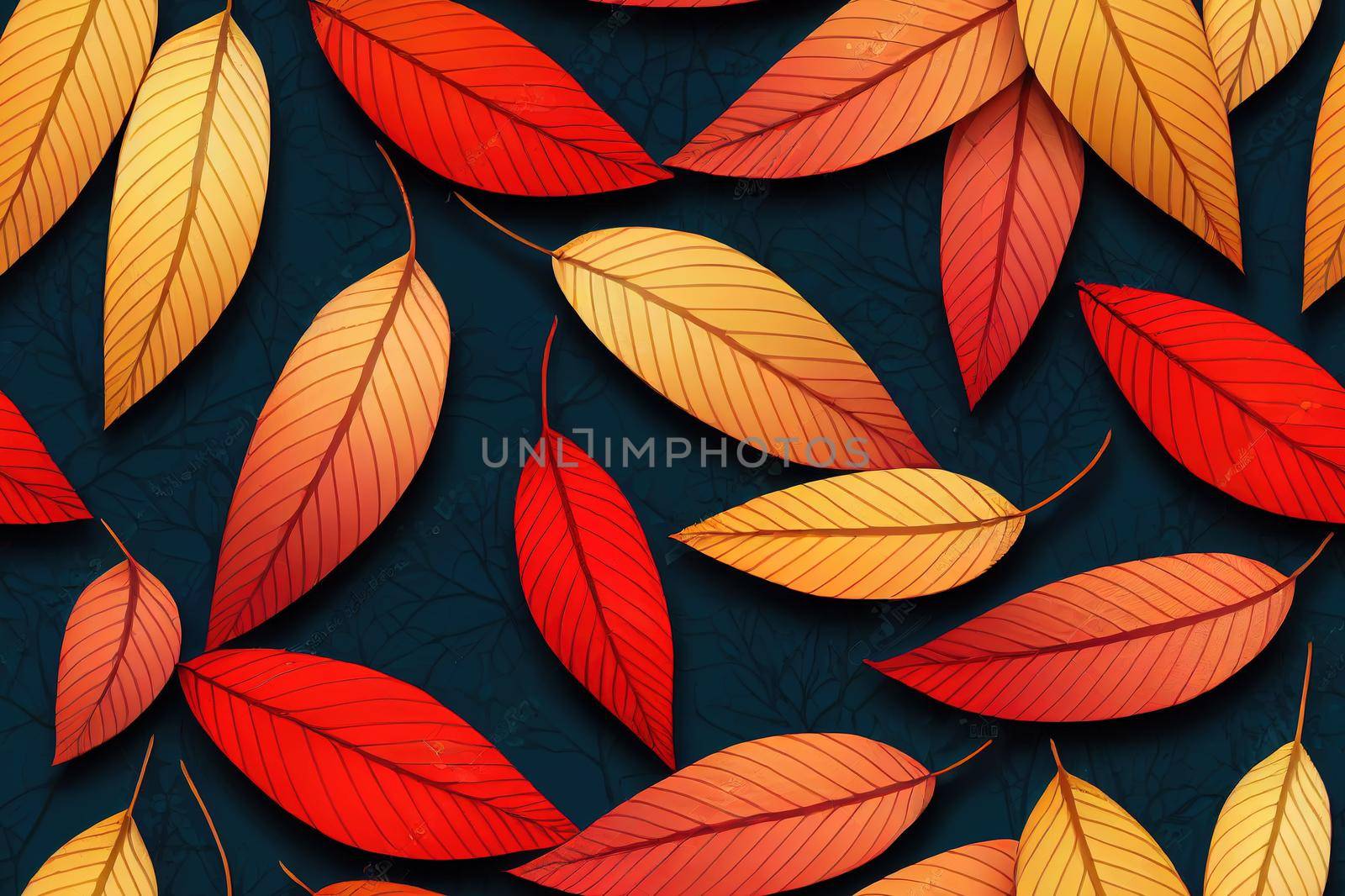 Seamless pattern with red autumn leaves. 3D illustration. High quality illustration