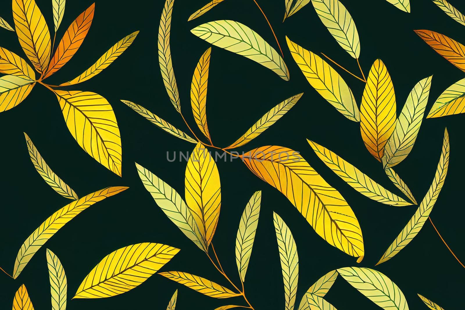 Dark tropical leaves seamless botanical pattern. Night jungle leafy by 2ragon