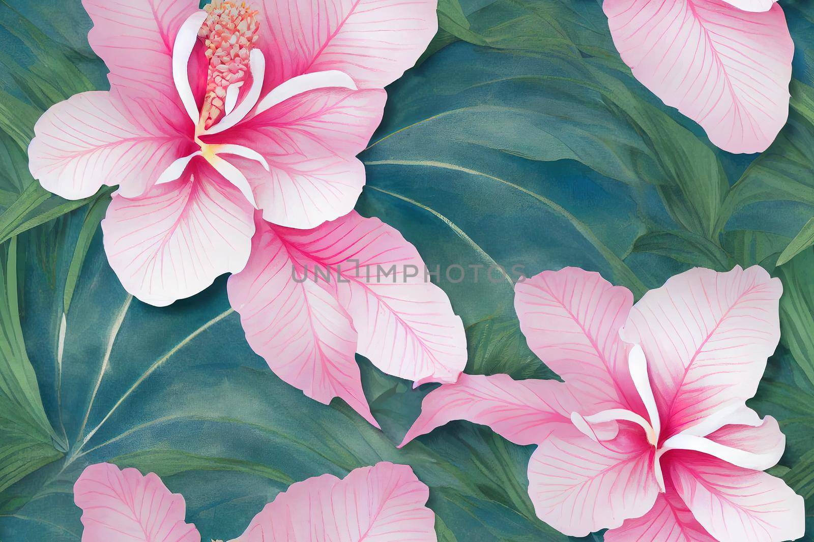 Exotic flowers pattern. Pink Oleander Rhododendron tropical flowers and by 2ragon