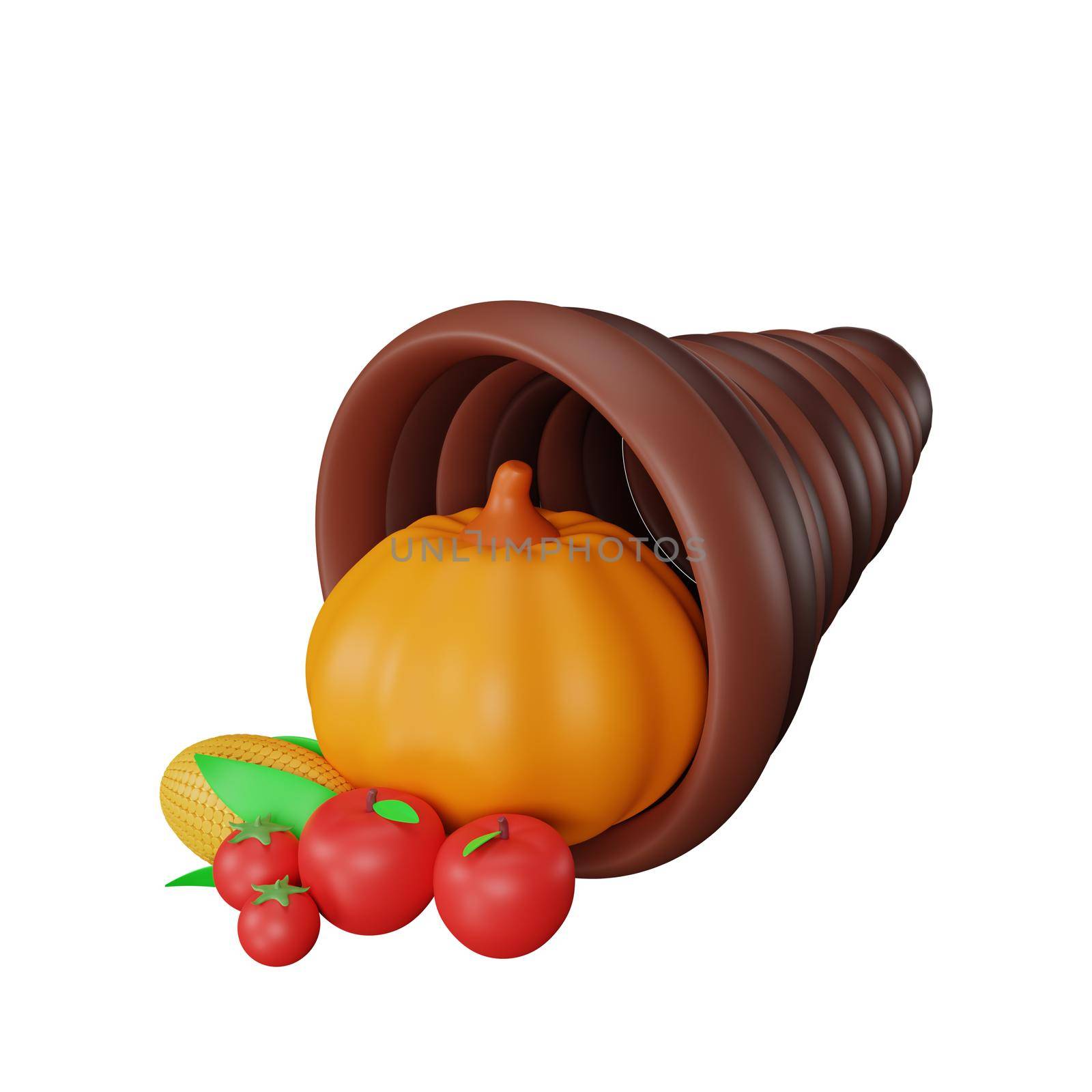 3d rendering cornucopia thanksgiving icon