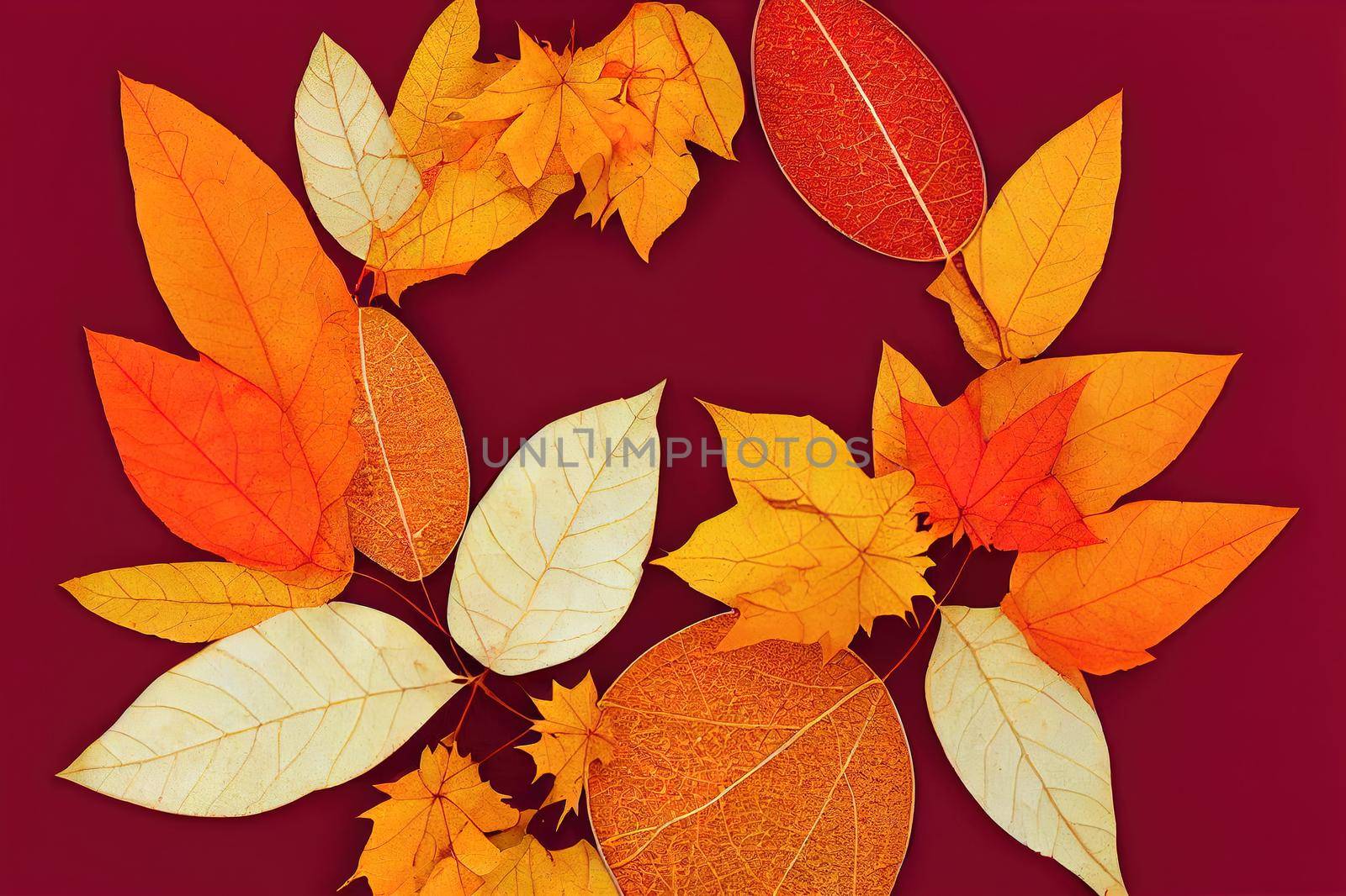 Round frame with orange and yellow maple leaves. Bright by 2ragon