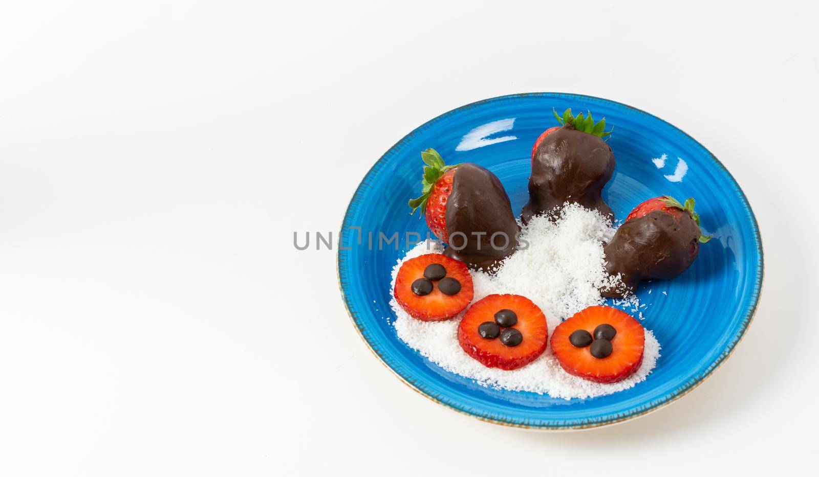 strawberries with chocolate on white background