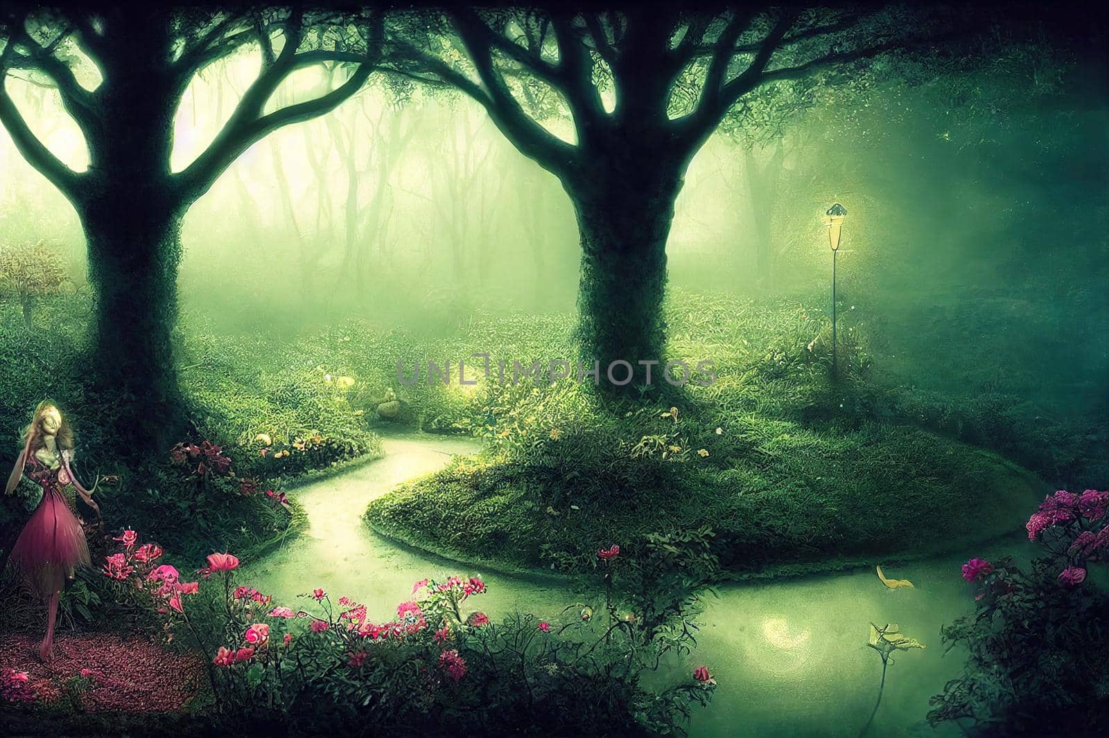 Enchanted garden and the fairy night time scene with by 2ragon