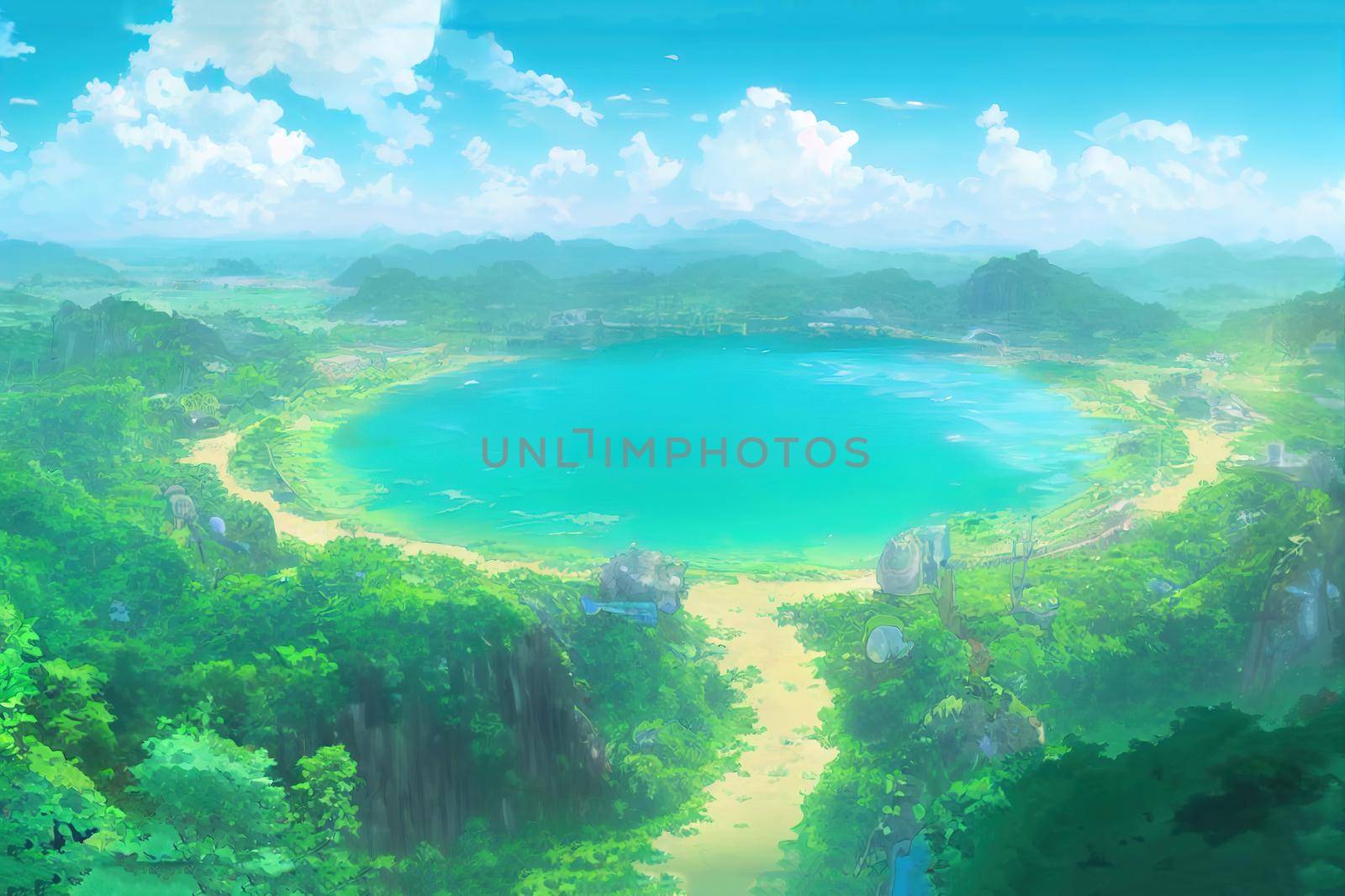 Palauanime style 2d background illustration cartoonish style, high quality illustration