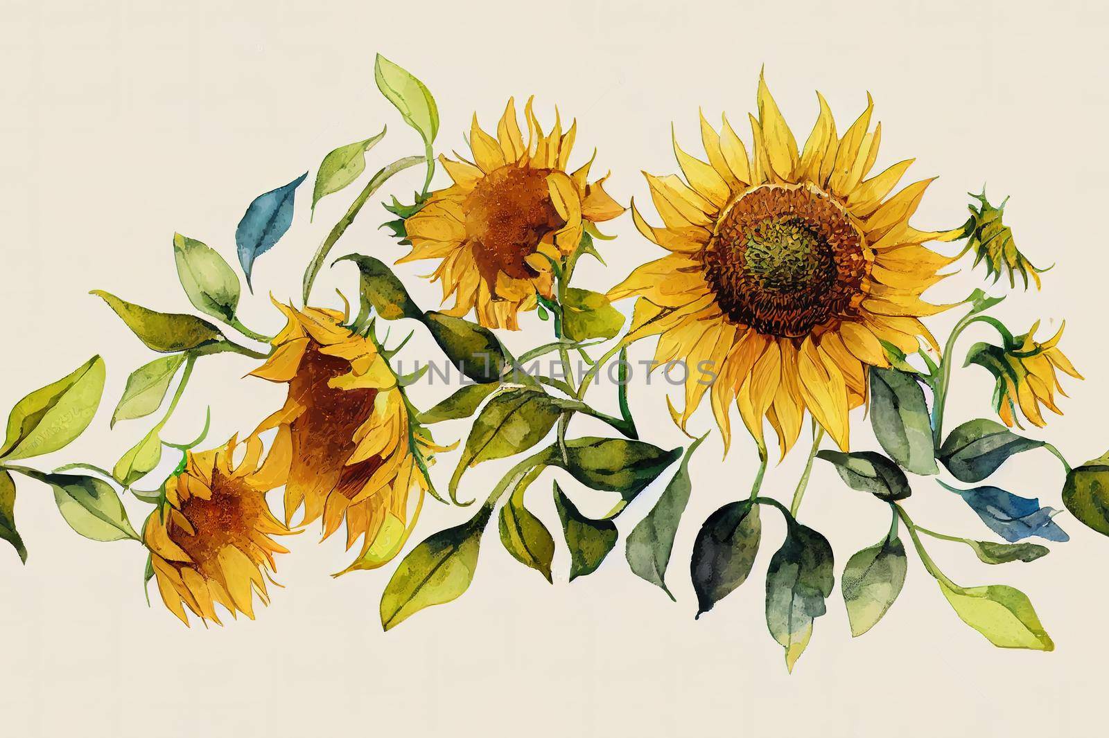 Sunflower seamless border. Floral illustration for paper, stationary, fabric, by 2ragon