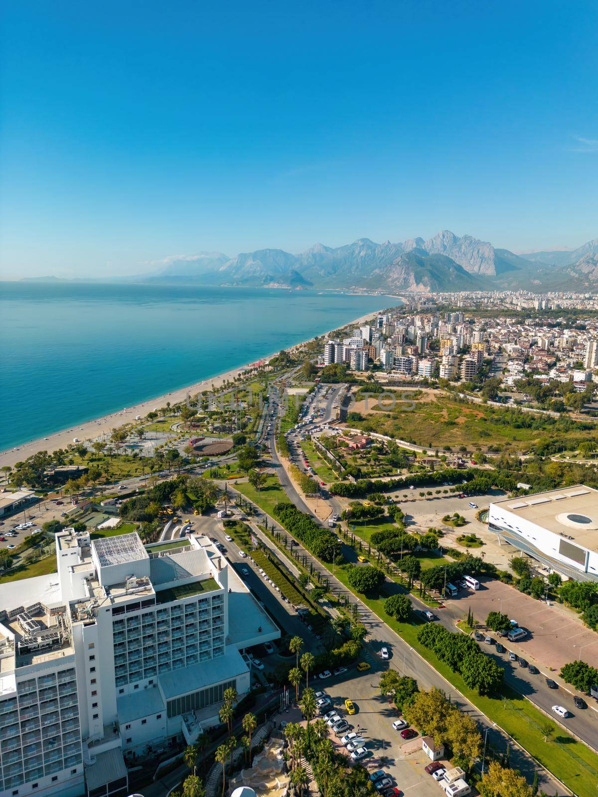 Aerial drone photo of Antalya Konyaalti beach and cliffs by Sonat