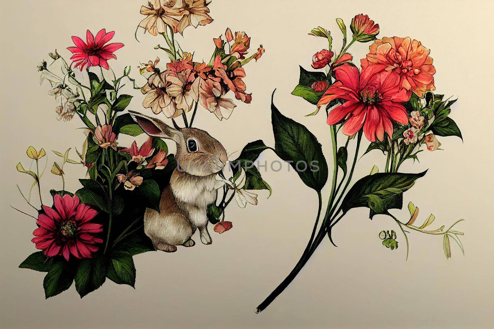 cute rabbit and garden floral design 2d by 2ragon