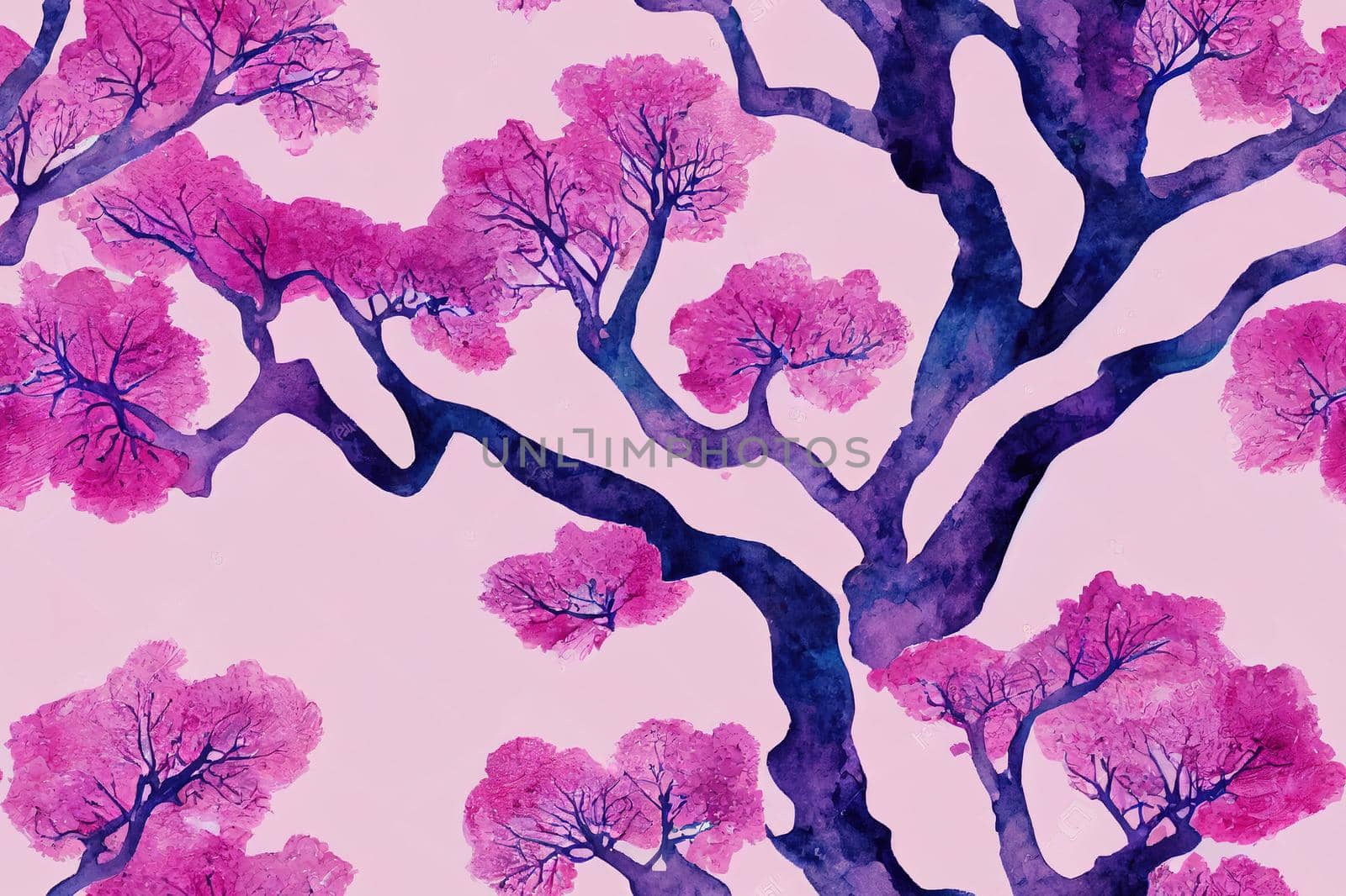 Watercolor seamless pattern, background with vintage pattern. Pink bush, by 2ragon