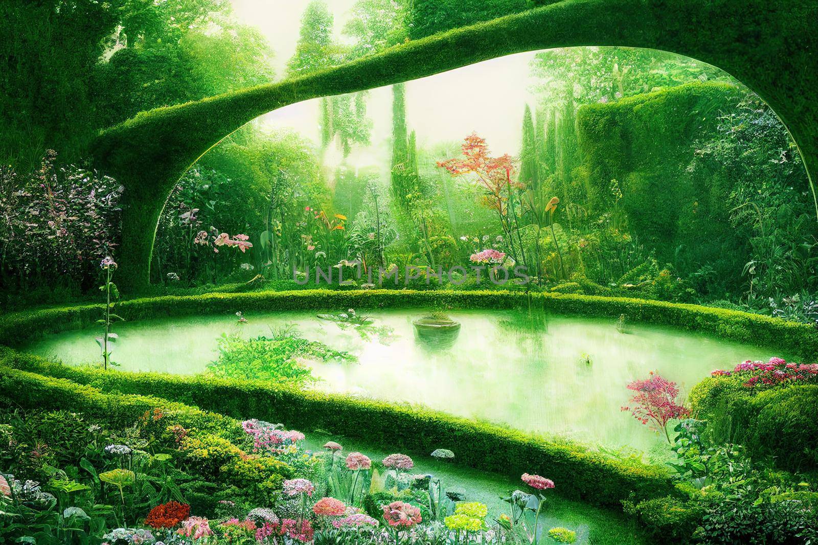 View to the secret garden. High quality 2d illustration