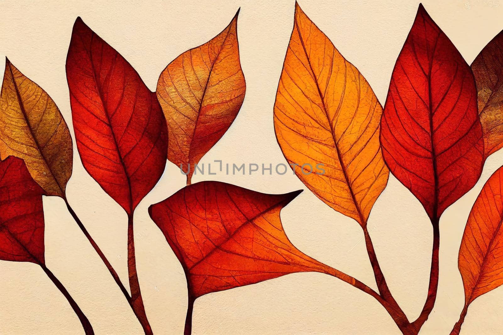 Abstract art autumn background leaves. Hand drawing natural art for design decorative in the autumn festival, header, banner, web, wall decoration, cards.