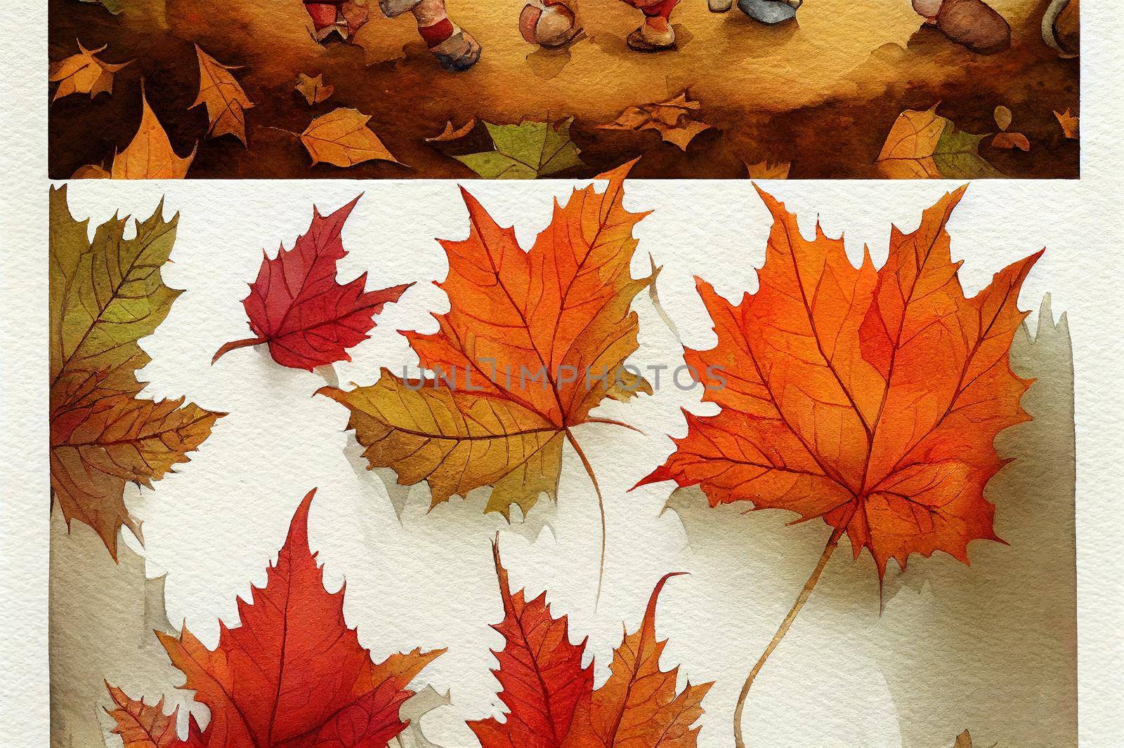 Three Autumn Gnome, Fairy tale Gnome, Autumn or Fall Animal decor, Watercolor illustration