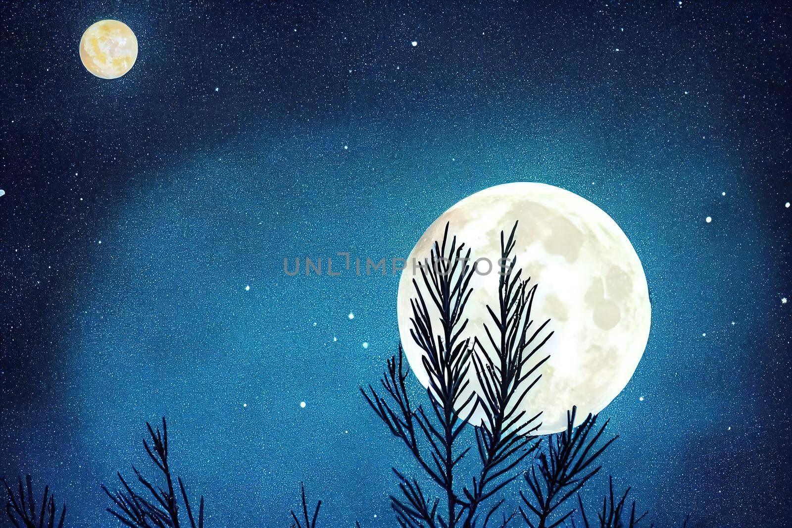 Moon With Dry Branches Of Tree With Blue Black Night Sky Gradient And Stars Background Or Wallpaper Best Night Sky Background And Wallpaper For Social Media Post And Writing Quotes Facts And Articles