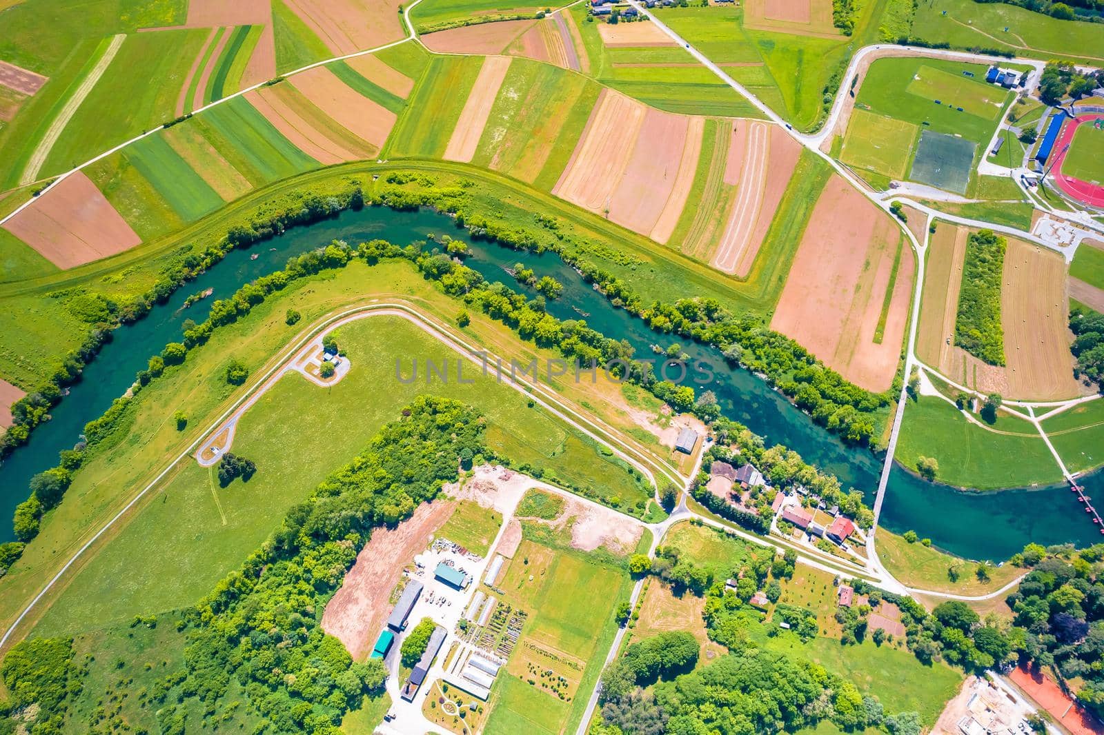 Aerial view of Korana river in town of Karlovac by xbrchx