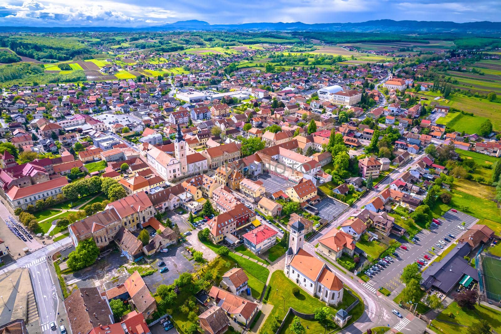 Picturesque town of Krizevci in Prigorje region aerial view, northern Croatia