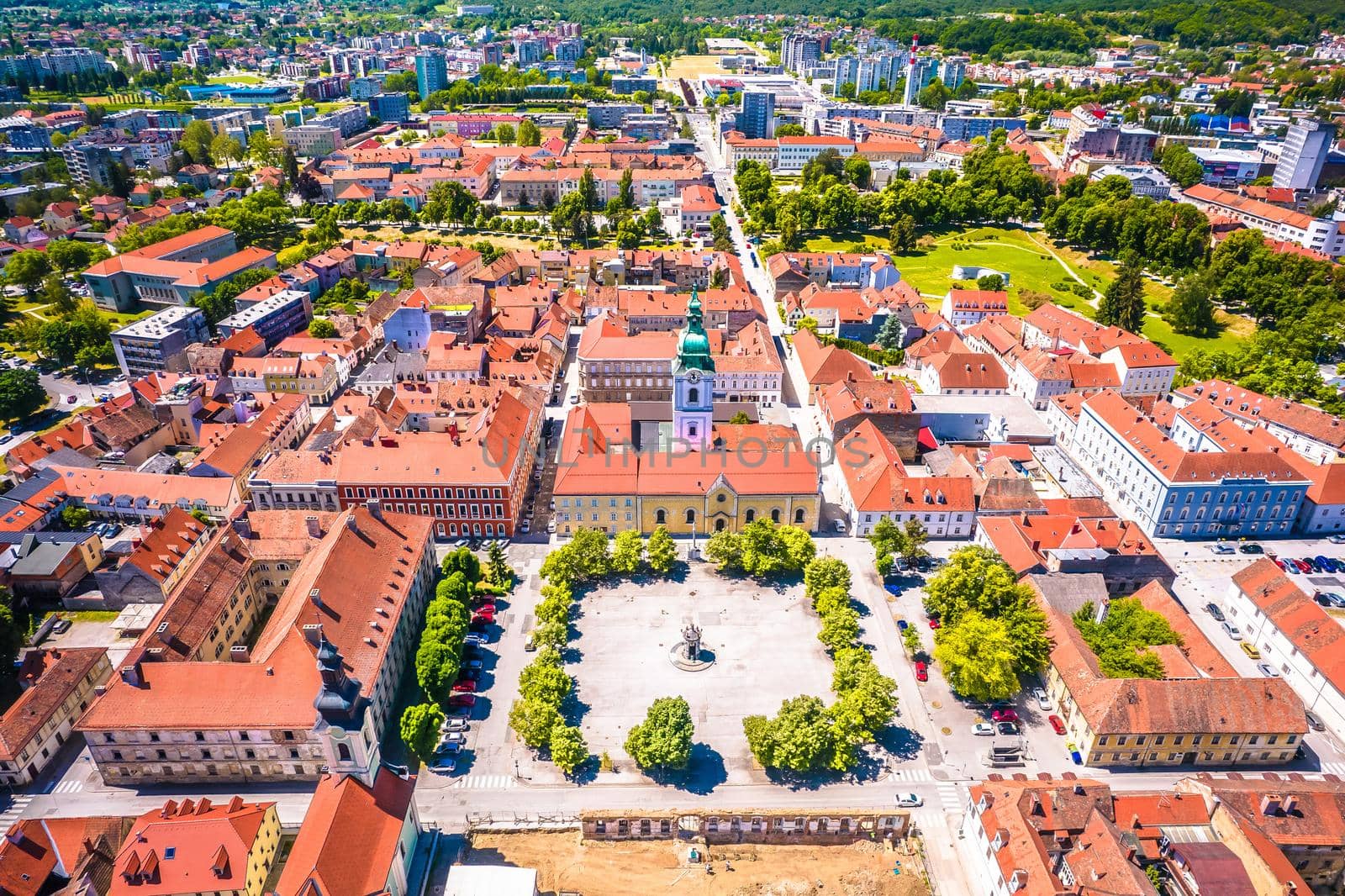 Town of Karlovac historic city center aerial view, central Croatia