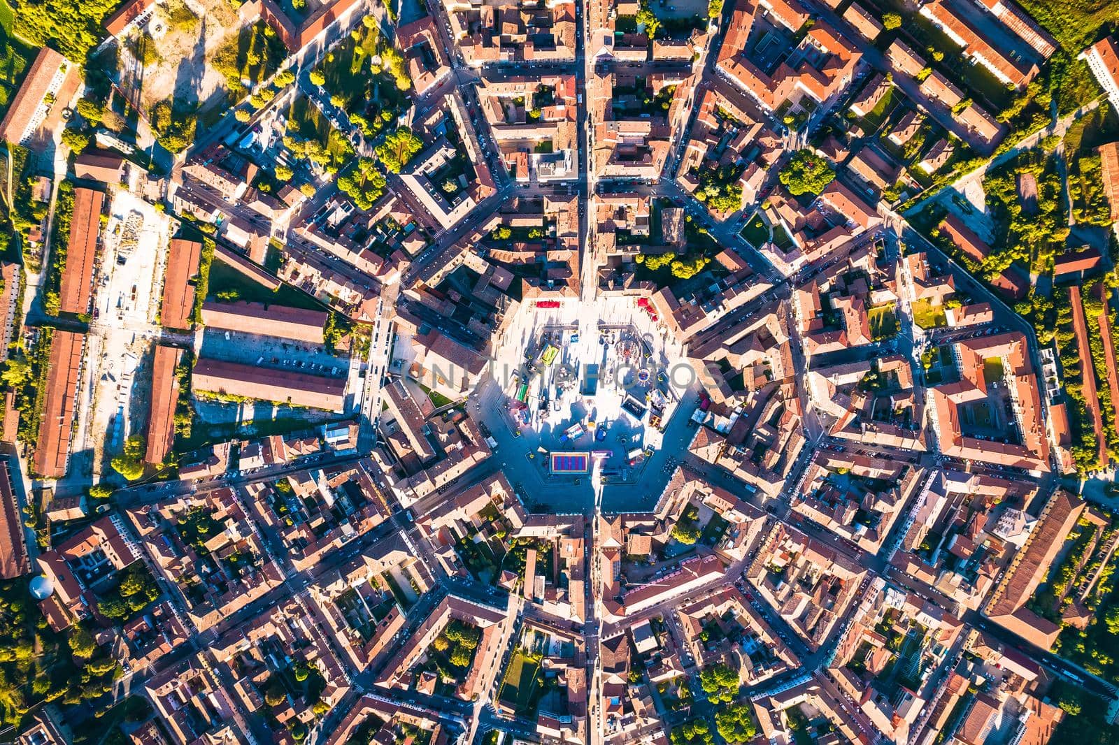 Town of Palmanova hexagonal square aerial view, UNESCO world heritage site by xbrchx