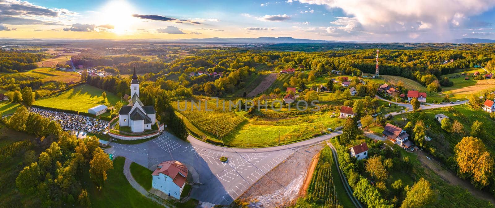 Scenic landscape of Pisarovina aerial panoramic view, Jamnica Pisarovinska village, central Croatia