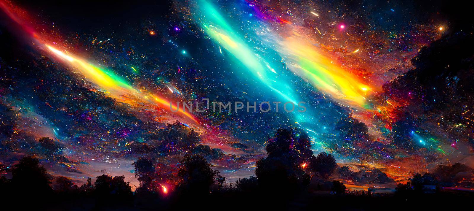 abstract illustration of the cosmos on the theme of the origin of life in the universe with stars, comets and nebulae by TRMK