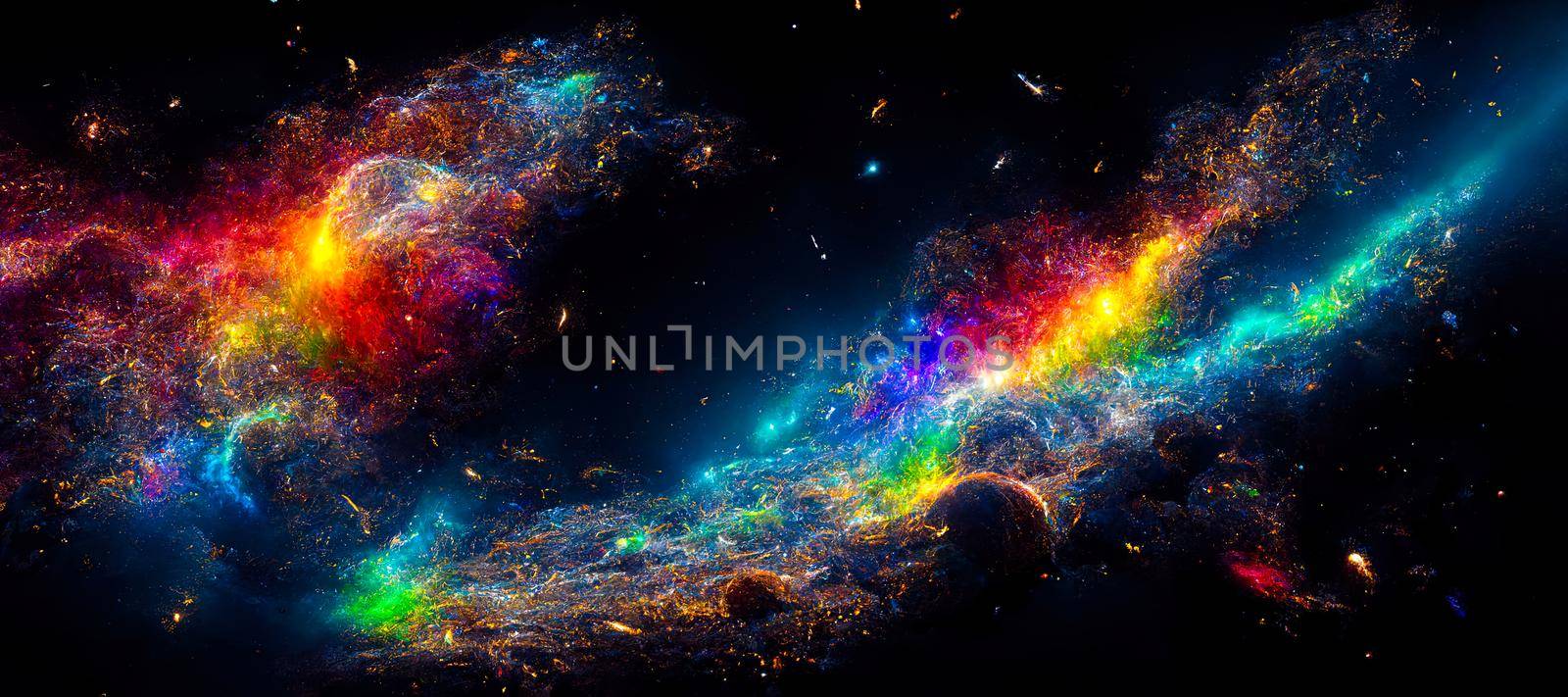 abstract background of outer space with ultra bright stars and comets on the theme of explosions and life in space by TRMK