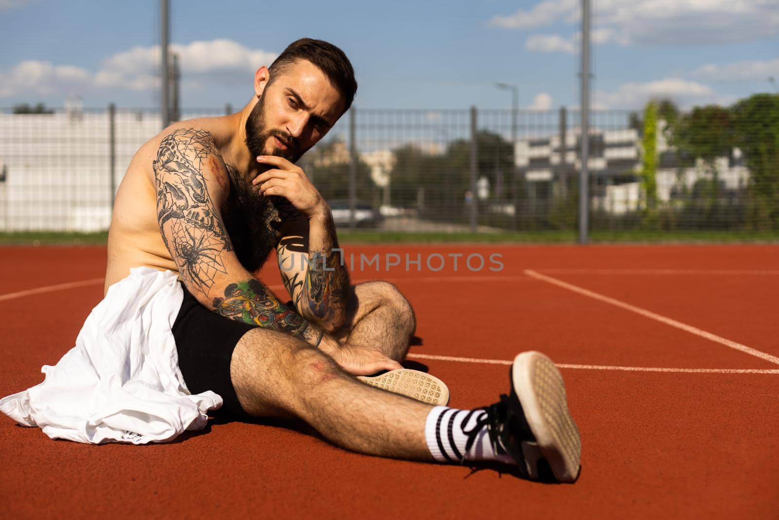 Man resting after training and cooling off