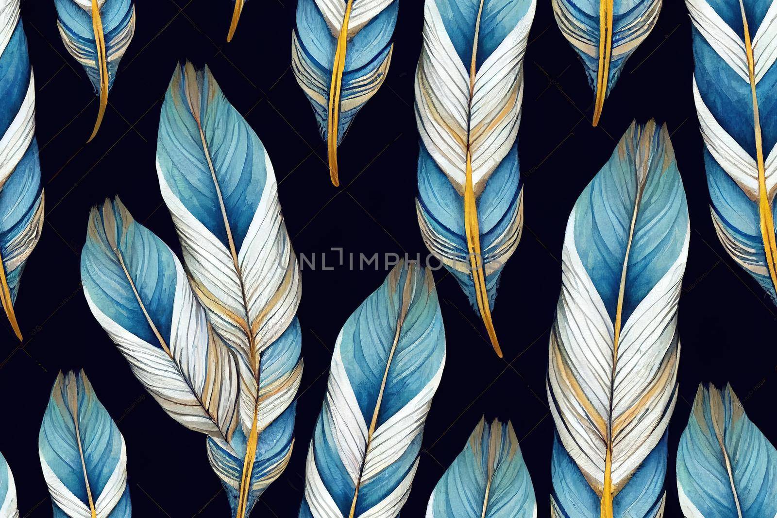 feathers seamless pattern.blue feathers on a white background. watercolor. High quality illustration